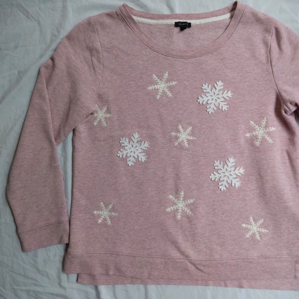 Talbots Pink Snowflake Sweatshirt Cozy Cabincore Ski Lodge Women's Size M - Picture 2 of 10